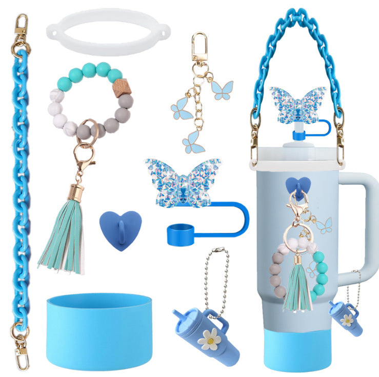 Wholesale  Pendant Bracelet Keychain Resin Butterfly Straw Dust Cover Straw Tube Cap